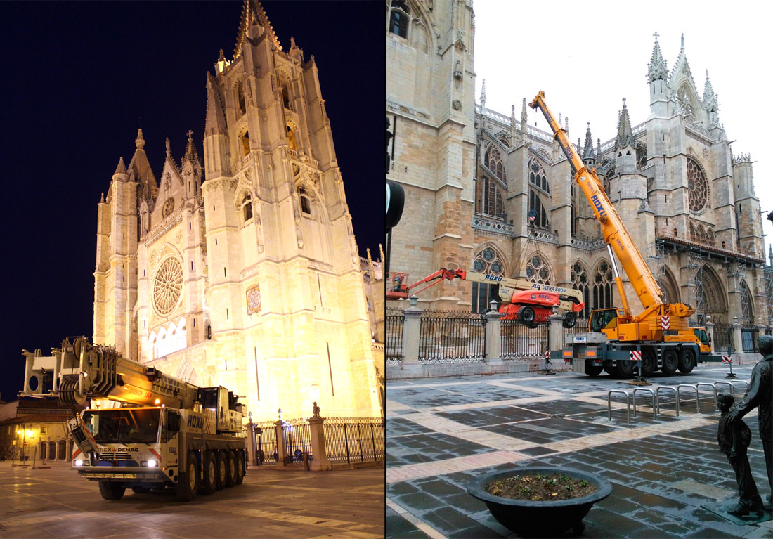 Grua en la Catedral de Leon